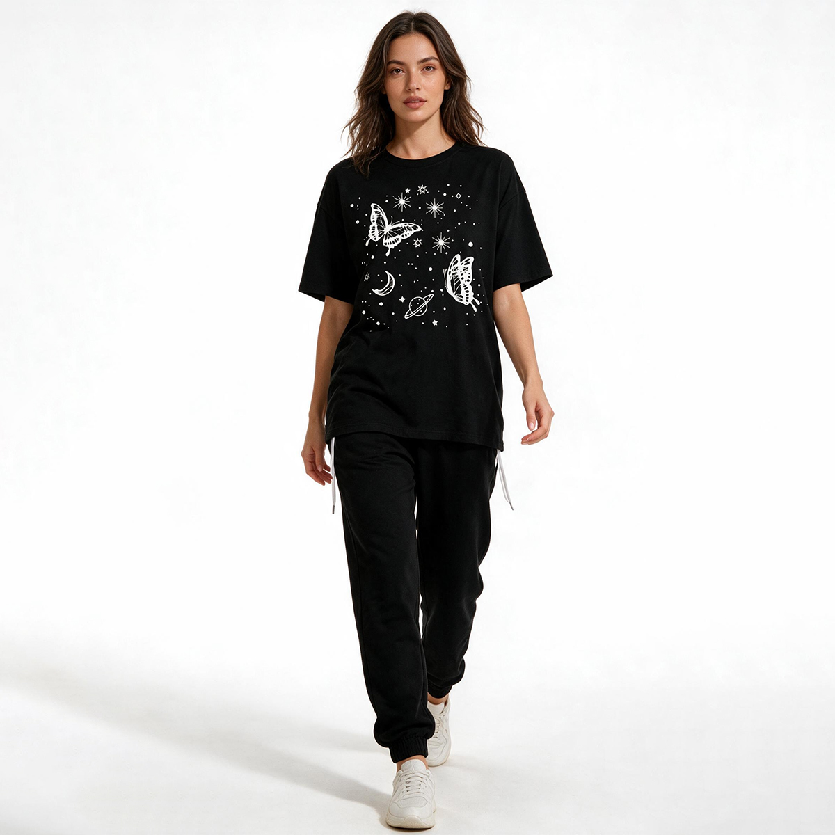 Tracksuit - girl and Women STAR BUTTERFLY printed T shirt and Trouser Casual Tees New Arrival Top Quality - for Women