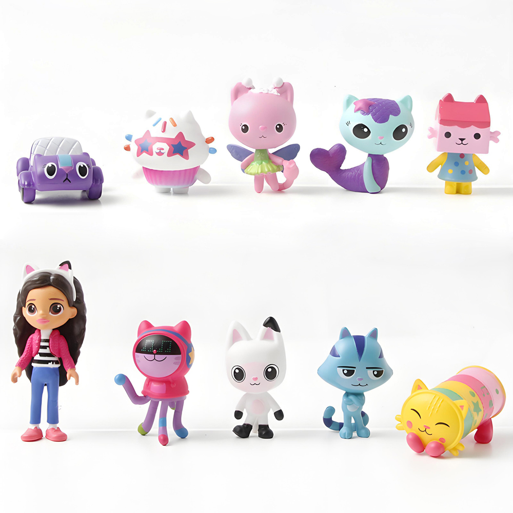 NEW 10pcs Anime Figure Toy Gab Smiling Car Cat Hug Dolls Mercat Cartoon Birthday 