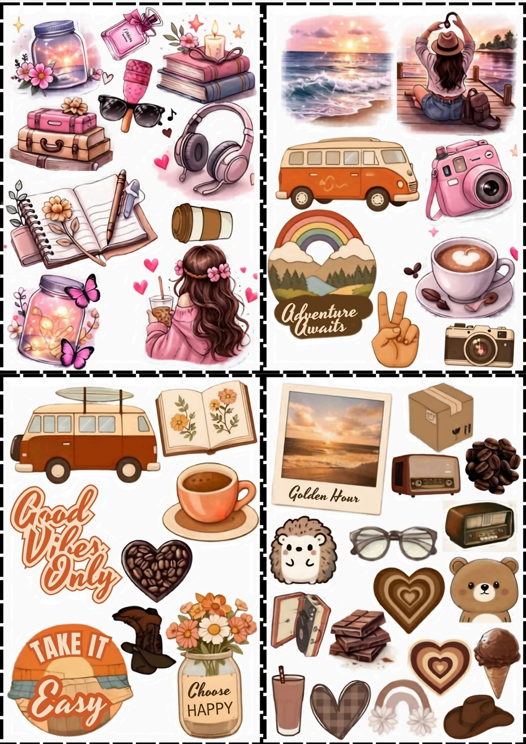 40+ Pcs Ultimate Aesthetic Uncut Sticker Pack - Mixed Retro, Coquette, & Dreamy Themes -  Vinyl Decals for Laptop, Journal & Phone