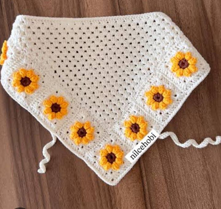 Handmade Crochet Bandana Head Scarf Boho Hair Accessory