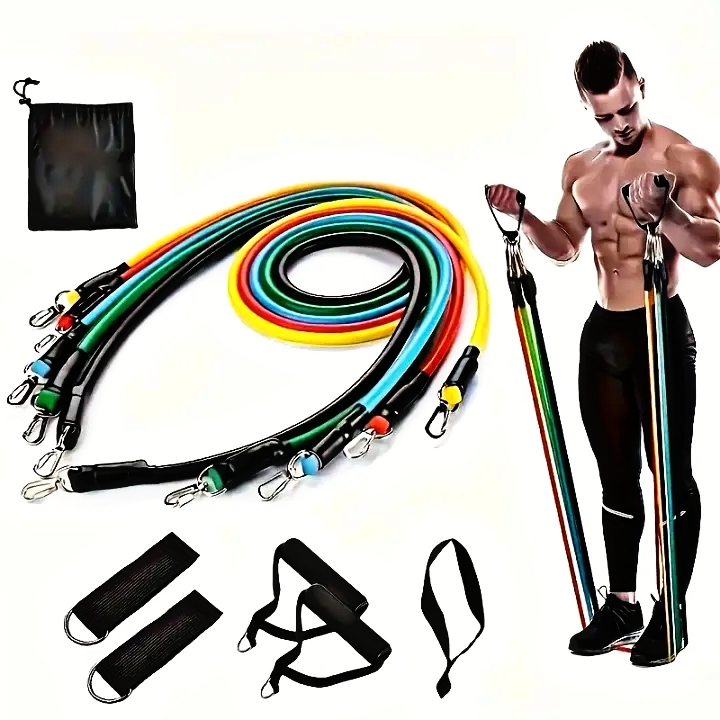 Resistance Bands Set for Workout - 11Pcs Latex Elastic Tube Pull Rope for Exercise - High Quality Power Resistance Bands for Men & Women - Home Gym, Yoga & Fitness Equipment