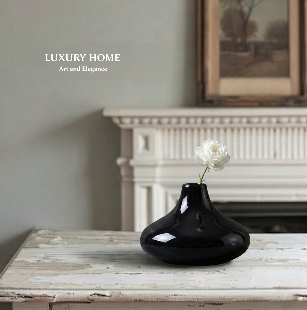 Modern Black Ceramic Flower Vase Centerpieces Office Desktop & Interior Decoration