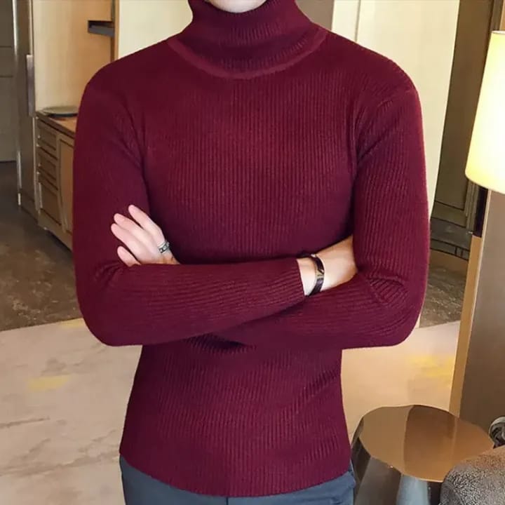 Men's Slim Fit  Turtleneck Sweater - Winter Warm High Neck Pullover - Stylish Casual Wear