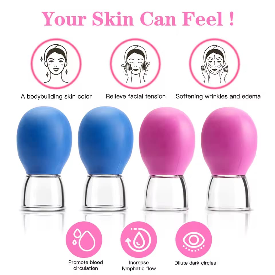 Silicone Face Massager Cupping Massage Cup For Body Face Neck Eye Massager Facial Care Vacuum Eye Skin Face Lifting Facial Cups Anti Wrinkle Cupping Therapy Beauty Tool - (Random color)