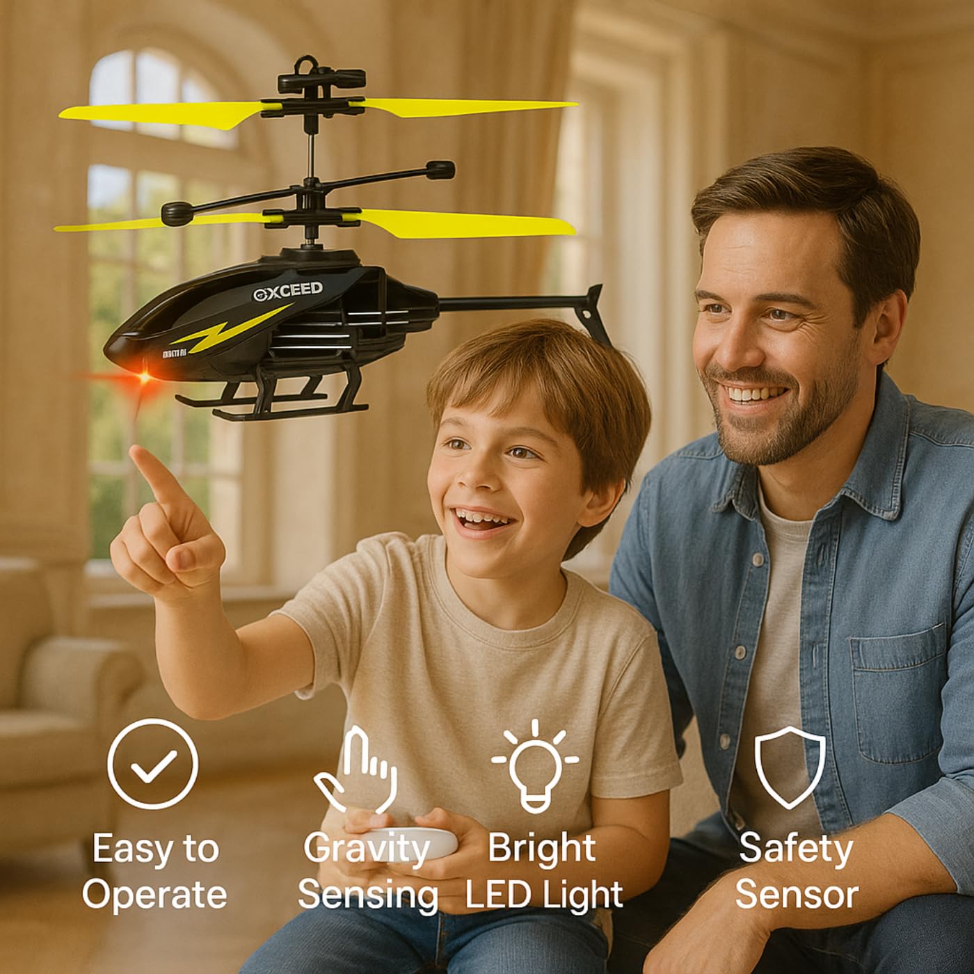 Remote Control Plastic Helicopter Toy for Kids | Gravity Sensor Battery Chargable Toy Helicopter | USB Charging Infrared Induction Flight I Pack of 1 (Black Yellow)
