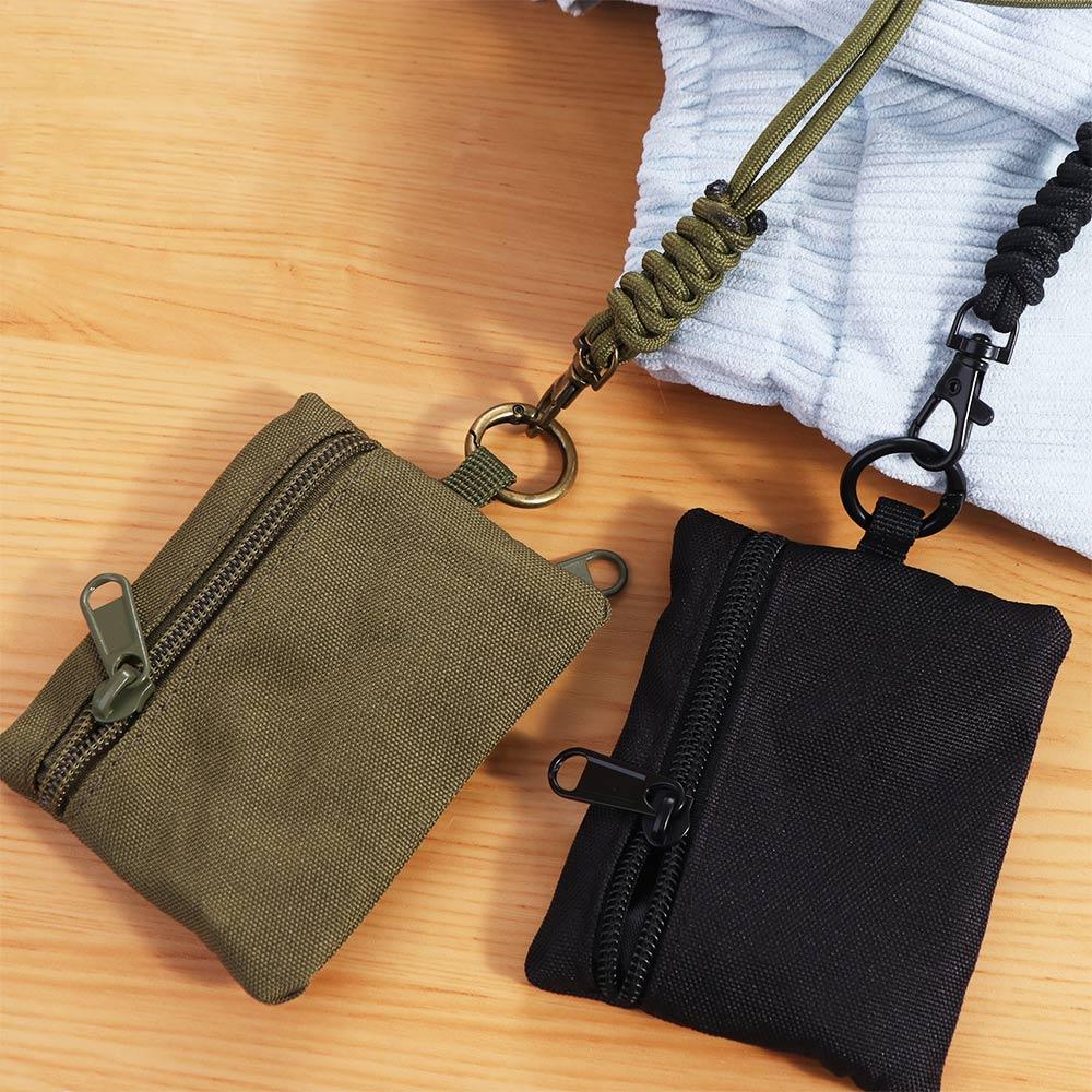 Square Hanging Neck Coin Purse Zipper Casual Oxford Cloth Mini Wallet Nylon with Lanyard Small Card Holder Storage Bag