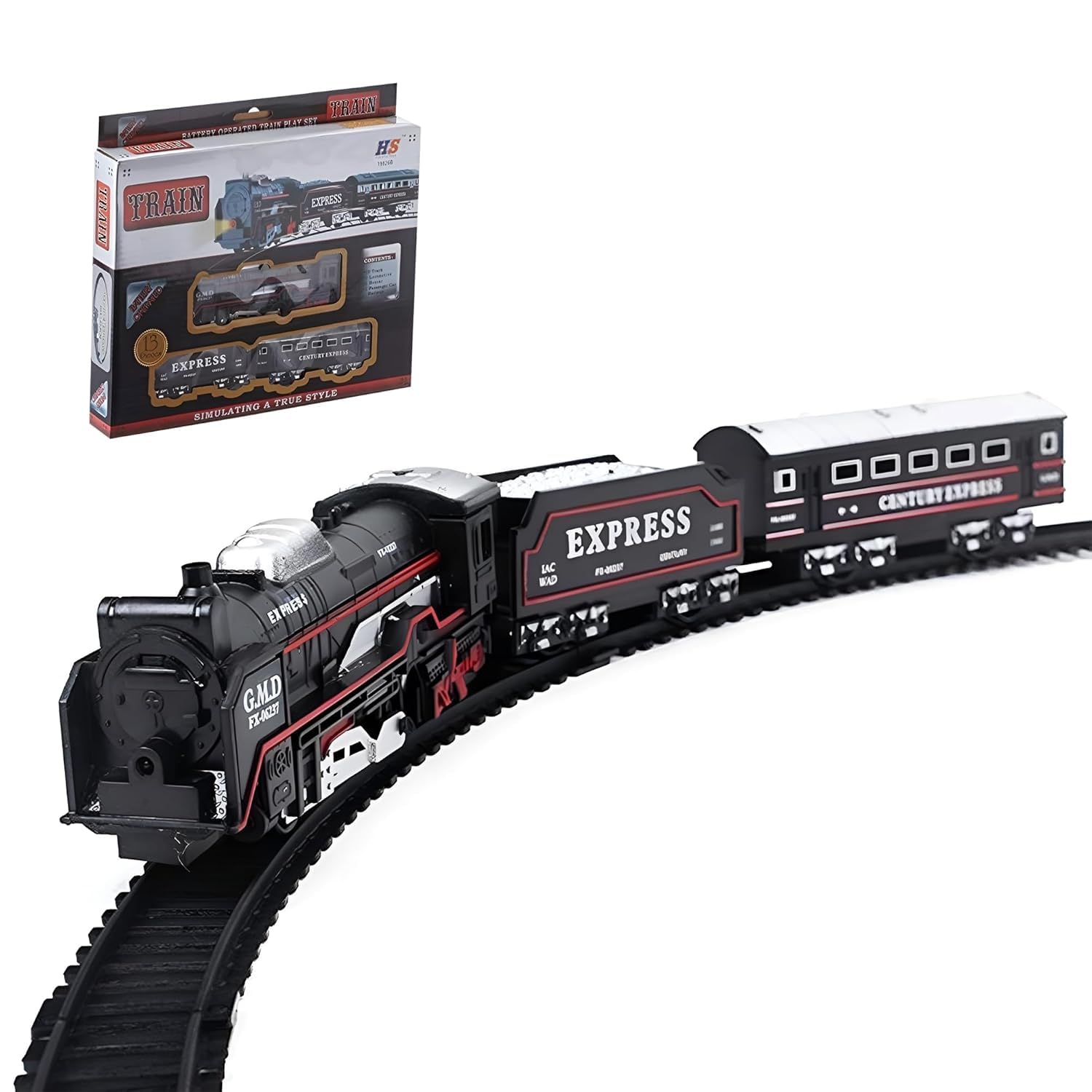 Train Battery Operated Electric Train Set, 13 Pieces with Lights and Sound, Express Locomotive with Track, Ages 3+