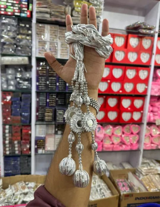 Traditional Punjabi Paranda for Women - Premium Gold & Silver Gota Hair Tassel with Latkan, Jhumka & Mirror Work | Bridal Mehndi, Mayon, Wedding & Festive Hair Accessory Braiding Ponytail Dori (Pack of 1)