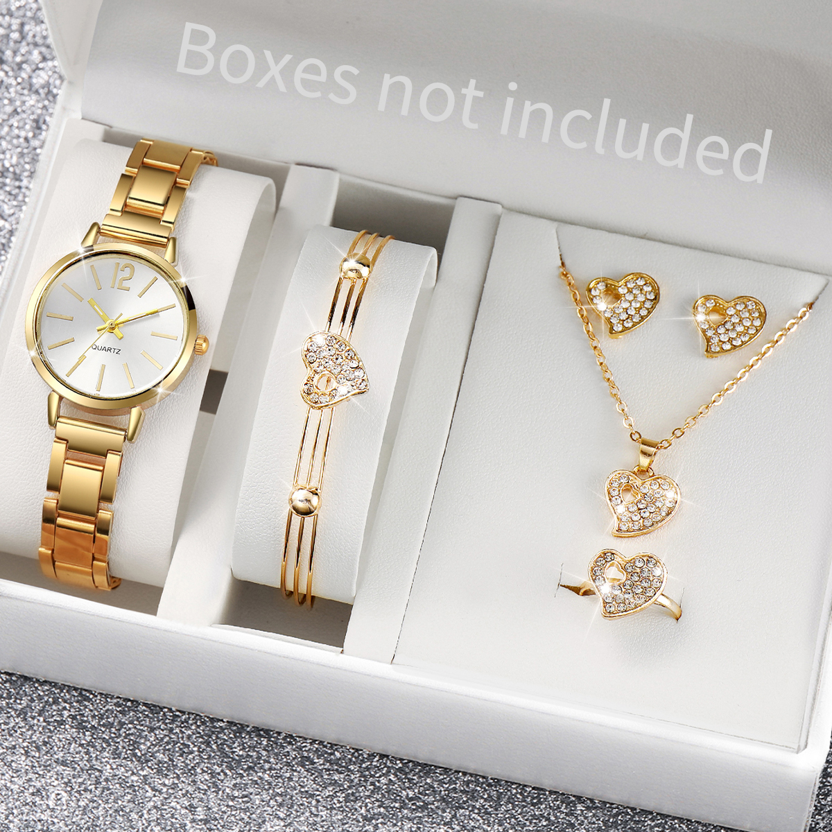 6PCS/Set Fashion Women's Quartz Watch Stainless Steel Band Wrist Watches Diamond Jewelry Set(Without Box)