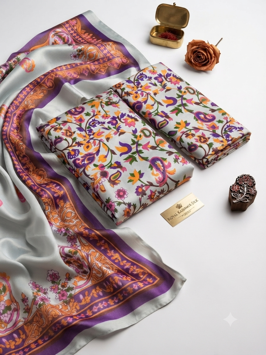 Fabron Printed 3 PCs Unstitched Suit For Women – Printed Shirt Trouser & Dupatta