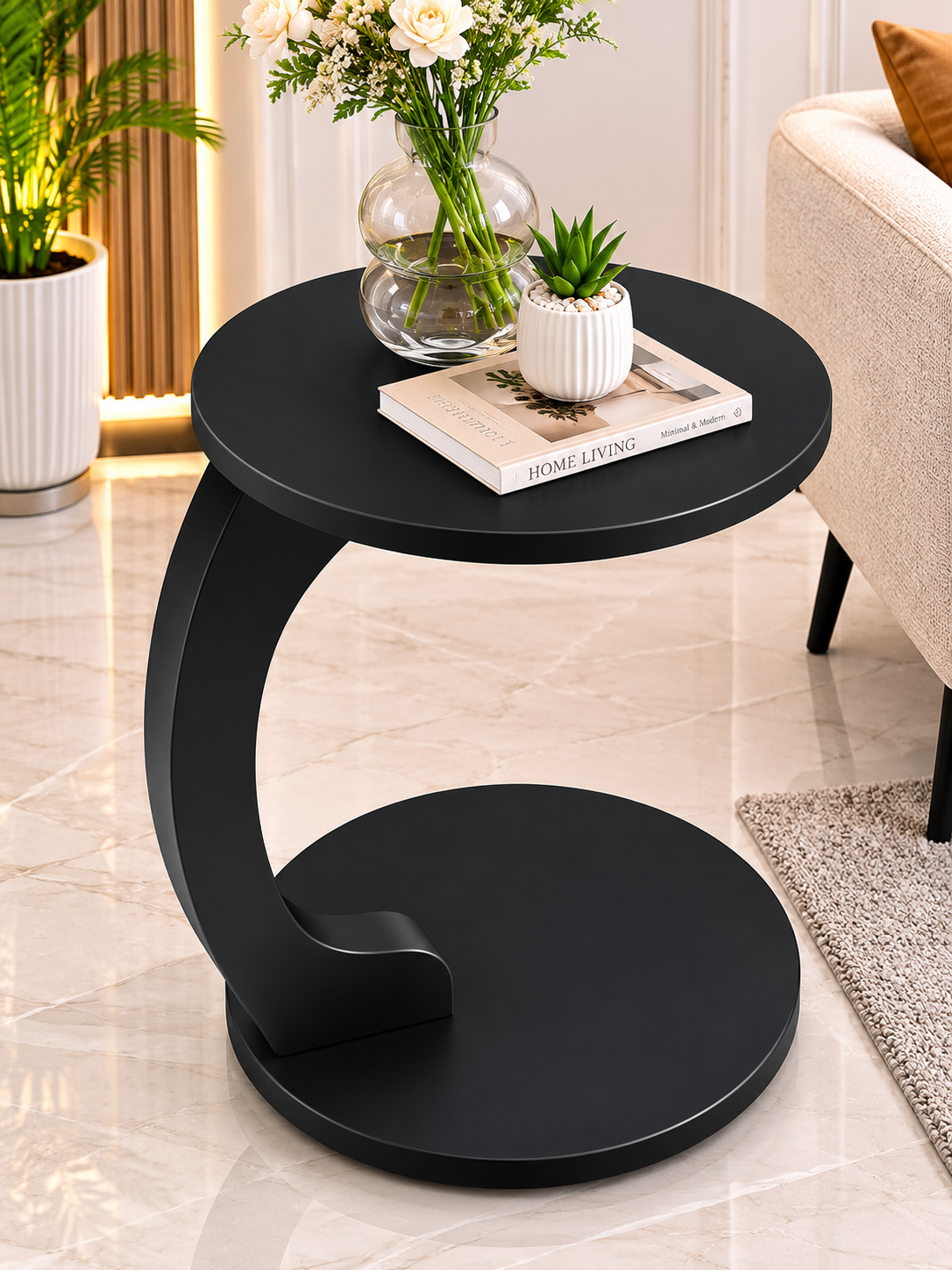 Premium Wooden C Shape Side Table
Modern C-Shaped Wooden End Table