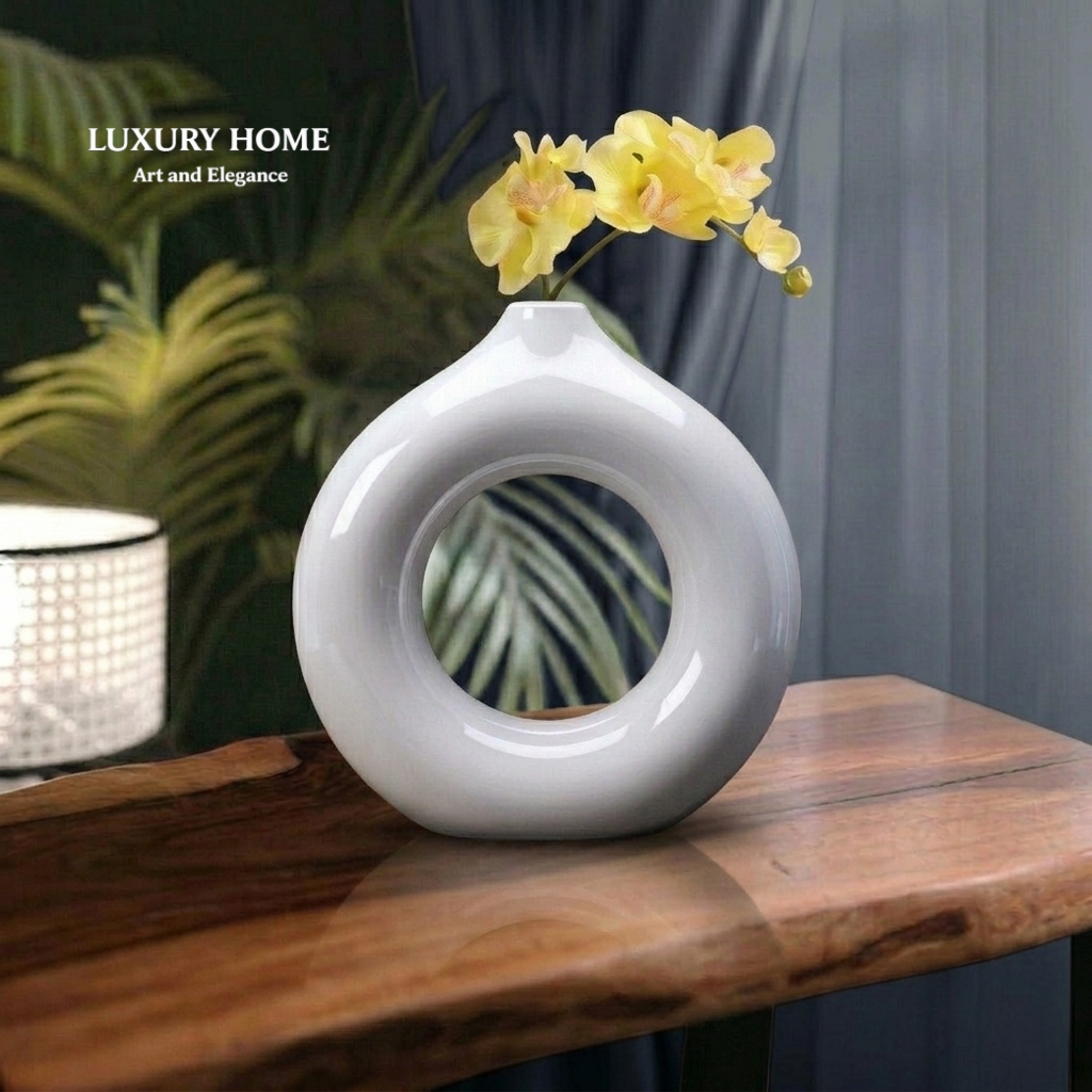 Donut Ceramic Vase for Table Decor | Modern Ring Flower Vase | Stylish Home Decoration Pot