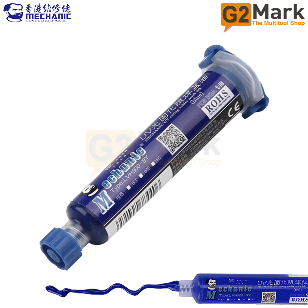 MECHANIC LVH900-BY 10CC Blue UV Curing Solder Mask Ink, PCB Repair & Insulating Coating for Mobile Phone Motherboard, Circuit Traces & Electronics | G2 Mark |