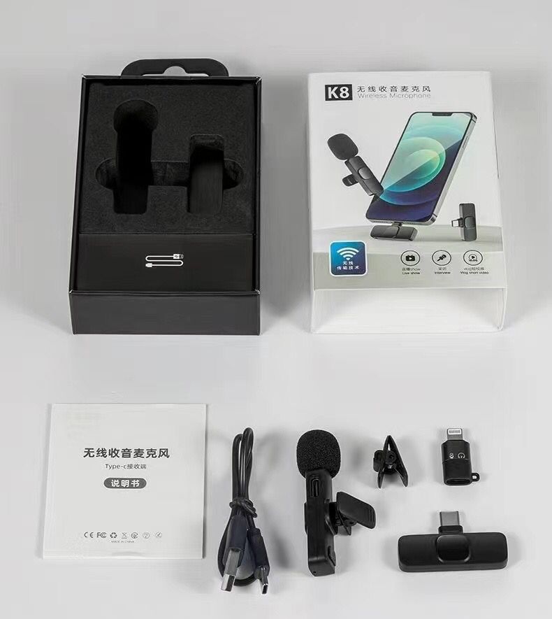 K8 Mic Wireless Microphone_Vlogging Mic With ANC(Active Noise Cancellation)_Accessories Vedio For Type-C ,Android,Lightning & 3.5mm Jack