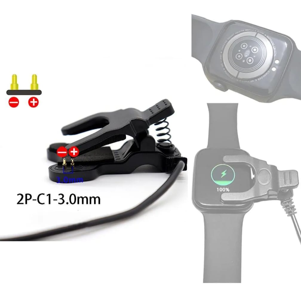 Universal USB Charging Clip Cable for Compatible Smart Fitness Band & Smart Watch – Fast Charging Magnetic Pin Charger – Black