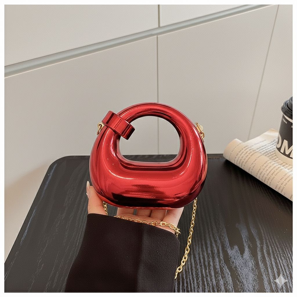 Trendy Acrylic Moon Shaped Base Box Mini Clutch for Girls | Luxury Oval Bow, Heart, Shell, Flower Shape Evening Handbag | Eid Festival, Party, Wedding & Formal Fashion Bag(Perfect Gift For Her)