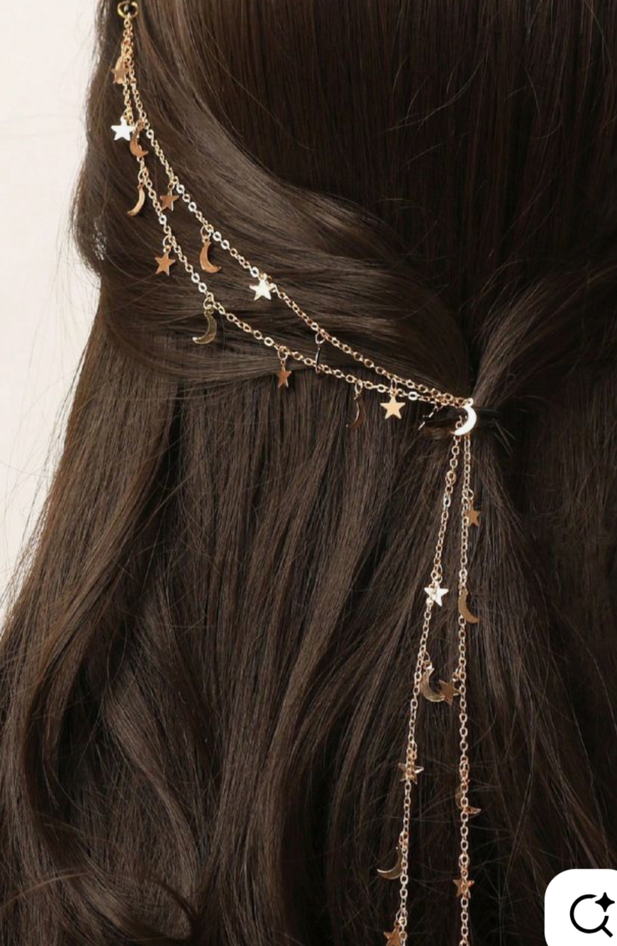 1pc Women's Hair Clip Chain. Star And Moon Tassel Braided Hair Chain. Hair Accessories. Head Jewelry For Girls And Women