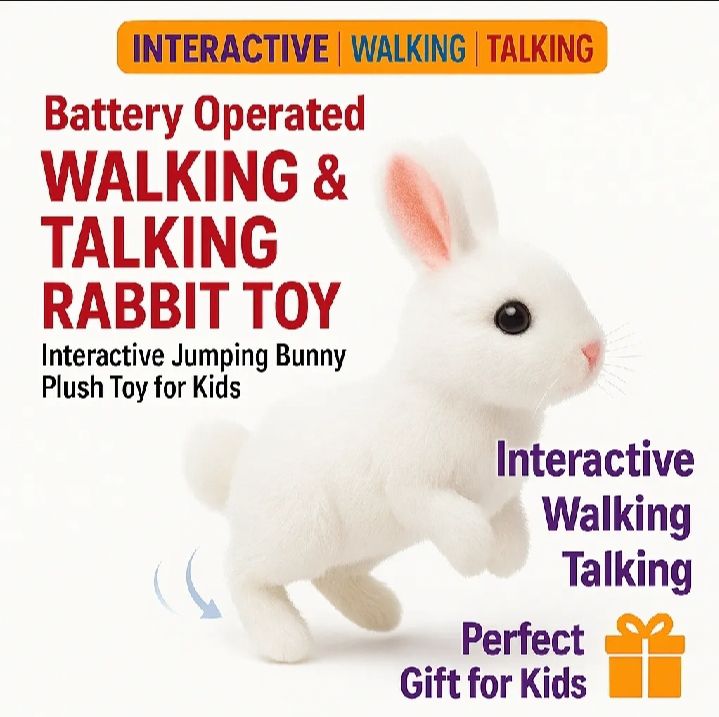 Electric Plush White Walking Rabbit Stuffed Bunny Interactive Soft Running Animal Shake Ears Bunny collectible Toy Mumble Walking & Sound Baby Educational Simulation Kids Cute jumping Toy for Fun Playtime Perfect Gift