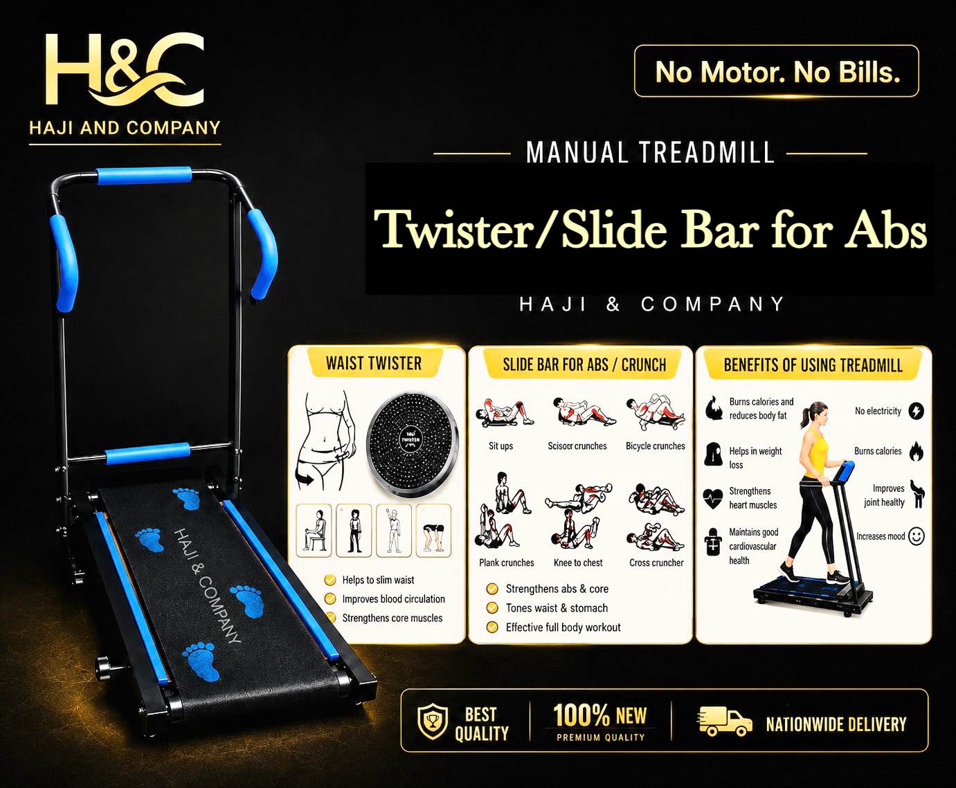 Treadmill machine,Wooden Running Board (WITHOUT STEEL ROLLER),3 in 1, Foldable, best Quality