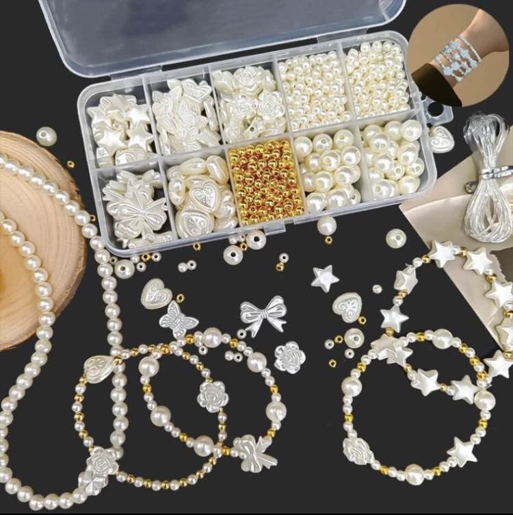 Beads, DIY Elegant  pearl Bead Set Jewelry Making Kit Kids Girl Imitation Pearl Beads for Bracelets Rings Necklaces Creativity Kits Art Craft