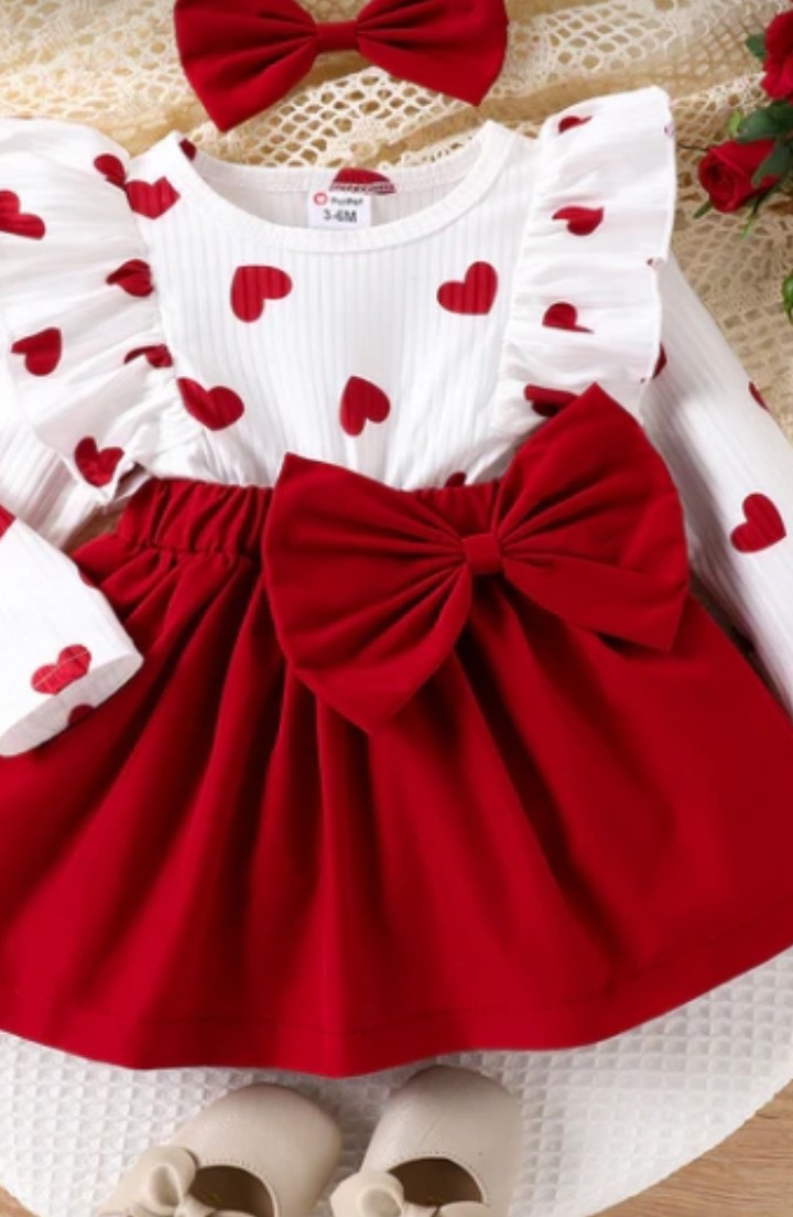Winter baby girl heart ❤️ print dress full sleeves