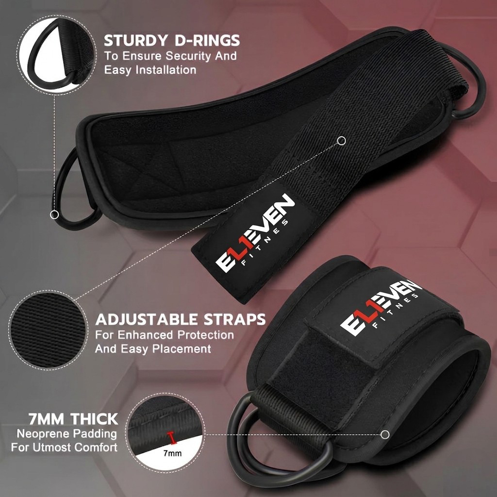 gym ankle strap for cable attachment, weight lifting ankle strap for cable machine, single piece and 2 pcs ankle straps for gym 1 pair by eleven fitness,