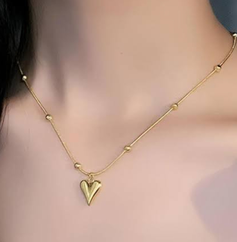 Stainless Steel golden color Puffy Heart Necklace for Girls – Cute Waterproof Korean Style Pendant Minimalist Jewelry Gift for Women