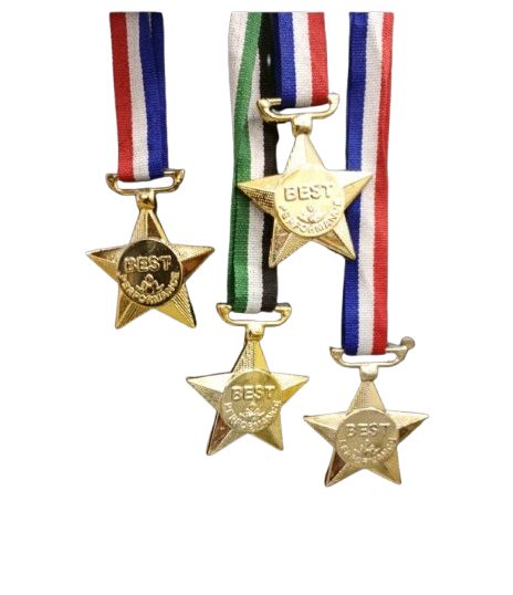 Medals Set Star & Round Shape Awards with Multicolor Ribbon | School Sports Day | Cricket | Football | Badminton Office & Academic Event Trophies Sport. 4-8-16-20 Piece Gold Best Performance