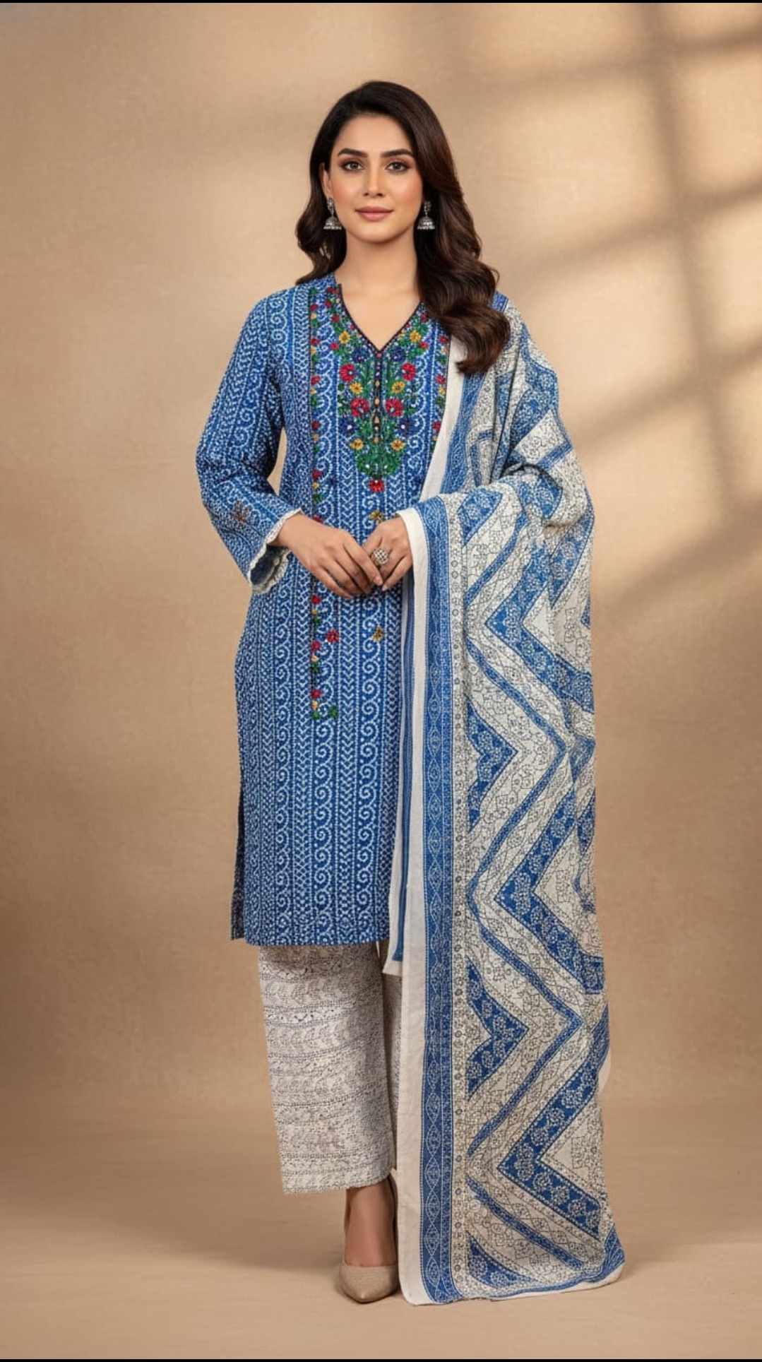 Beautiful Embroidered 3 Piece Unstitched Suit Multicolor Soft Cotton Fabric For Women