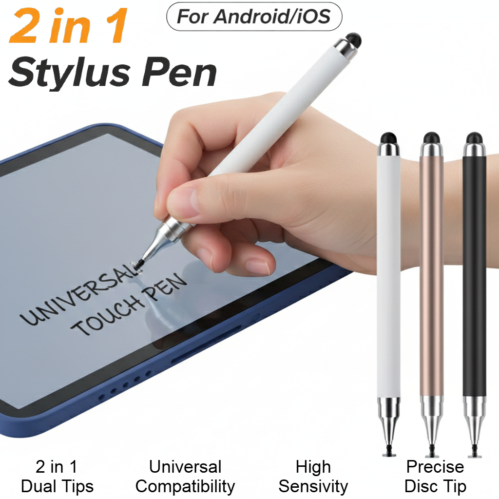 2 In 1 Universal Stylus Pen Dual Tip Capacitive Touch Screen Stylus Touch Pencil Silicone Disc Stylus Pen for Android Tablet Mobile Laptop Drawing Writing Gaming Note Taking No Charging Required Compatible with All Devices price in Pakistan