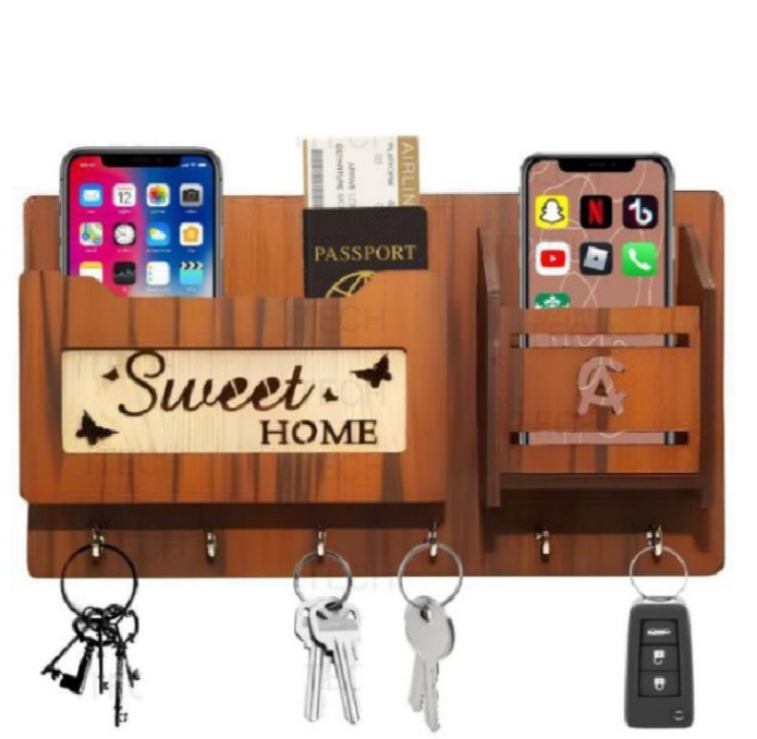Wooden wall keychain holder with mobile stand wall mounted storage box wood mobile phone holder wood keychain holder wooden mobile stand price in Pakistan