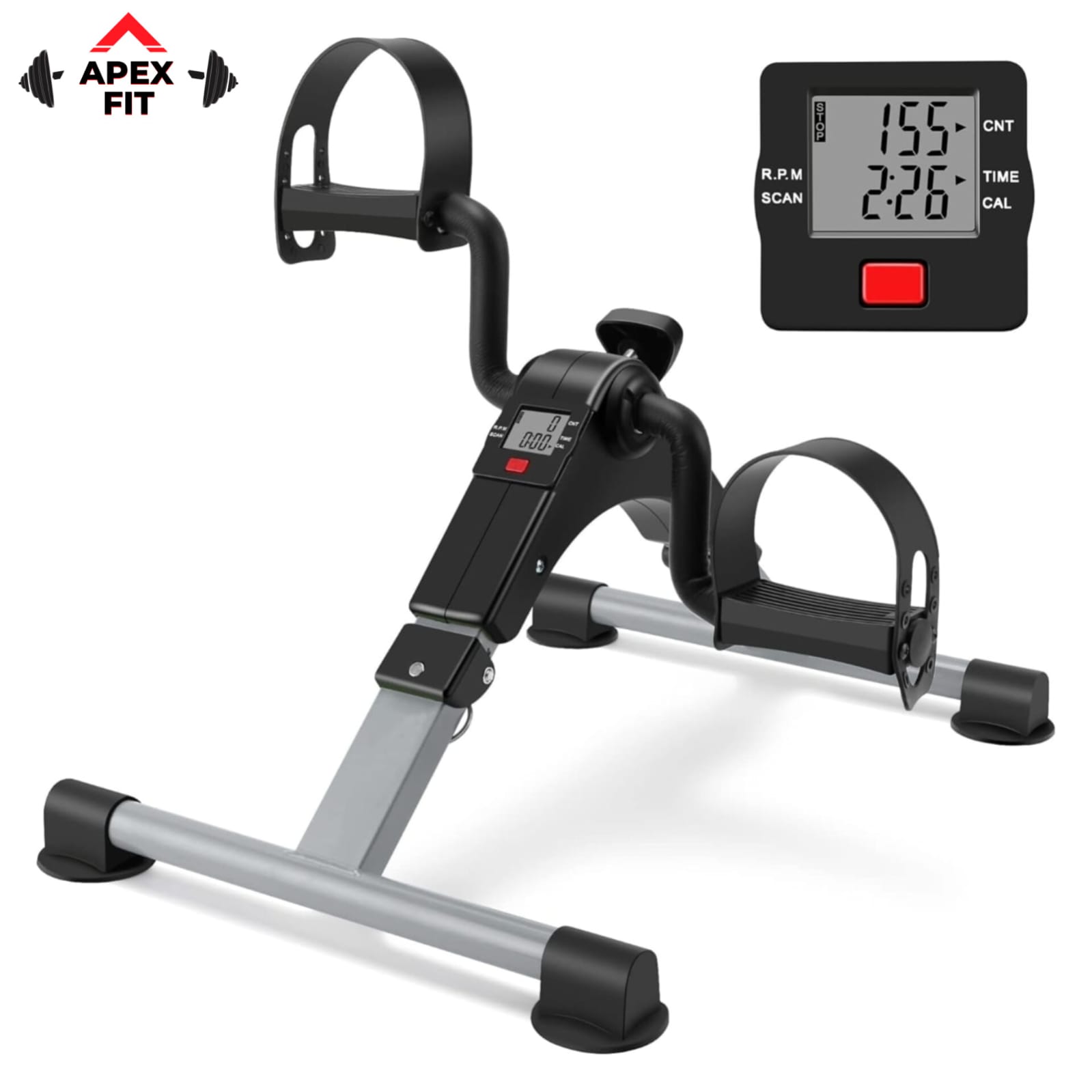 Digital Pedal Exerciser with LCD Display – Mini Folding Exercise Bike Cycle for Seniors, Arm, Leg & Hand Workout – Under Desk Portable Fitness Pedal Machine for Home, Office & Physical Therapy – Adjustable Resistance Rehab Cycle Trainer