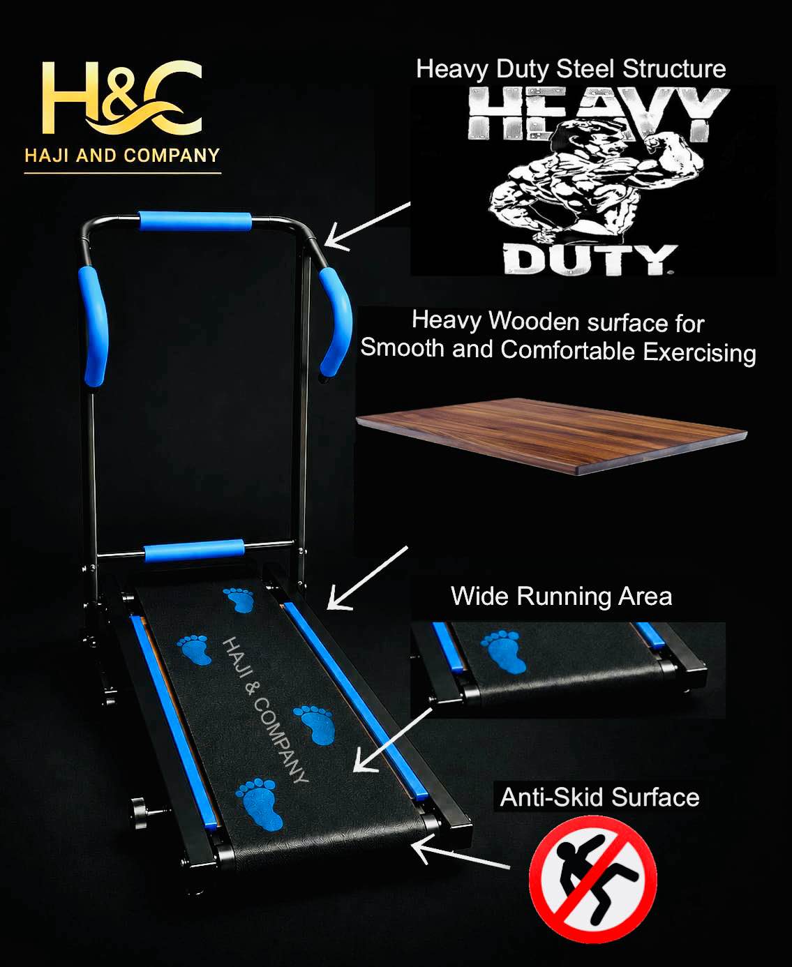 Treadmill machine,Wooden Running Board (WITHOUT STEEL ROLLER),3 in 1, Foldable, best Quality