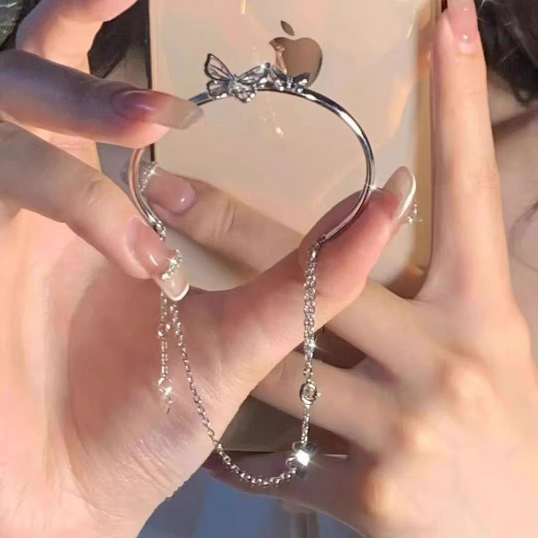 New Fashion Butter flies Design silver color 2 layers chain with bangles bracelet