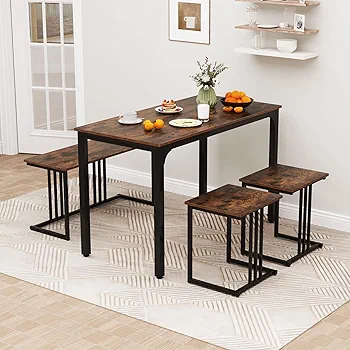 4-Piece Dining Table Set for 4, Modern Kitchen Table and Chairs, Nesting Furniture Set with Bench & 2 Stools, Space-Saving Desk Set, Dinette Set for Small Place, Dining Room Restaurant  Customized