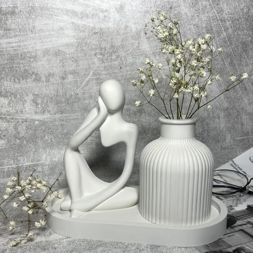 3pc set of Asthetic home decor Thinker statue, Trinket tray and mini bud vase | Storage and gift set