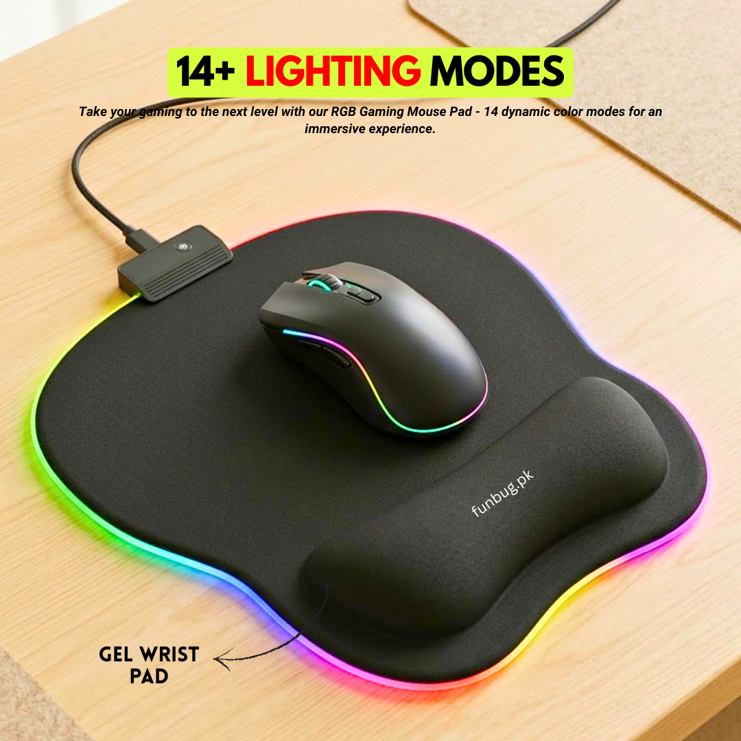 【Wrist Pad】 Imported RGB Gaming Mouse Pad SMALL & XXL Large Size - Extended & Small Led Soft Cloth MousePad Mat with Non-Slip Rubber Base & 14 Lighting Modes for Gamers, PC Computer, Laptop, Office - (800×300×4mm) - FunBug