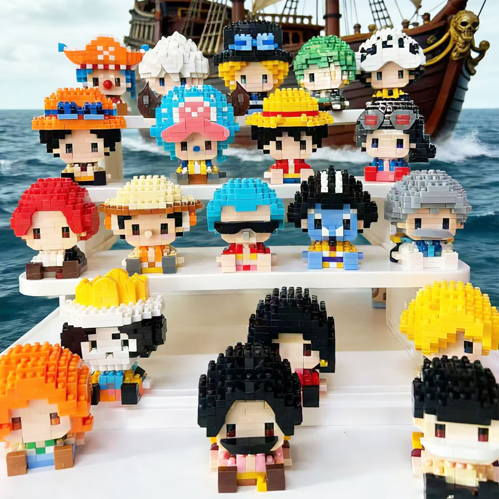 HOT ONE PIECE Sun God Nika Luffy Micro Building Block Chopper Ace Buggy 3D Anime Model Assembly Mini Bricks Figure Toys For 