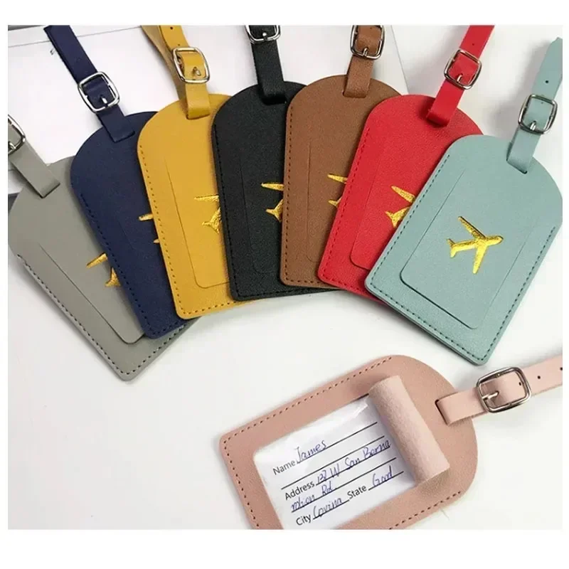 Suitcase Address Label Luggage Boarding Case Stamped Leather Business Luggage Tag Label Name ID Address Clip Travel Accessories