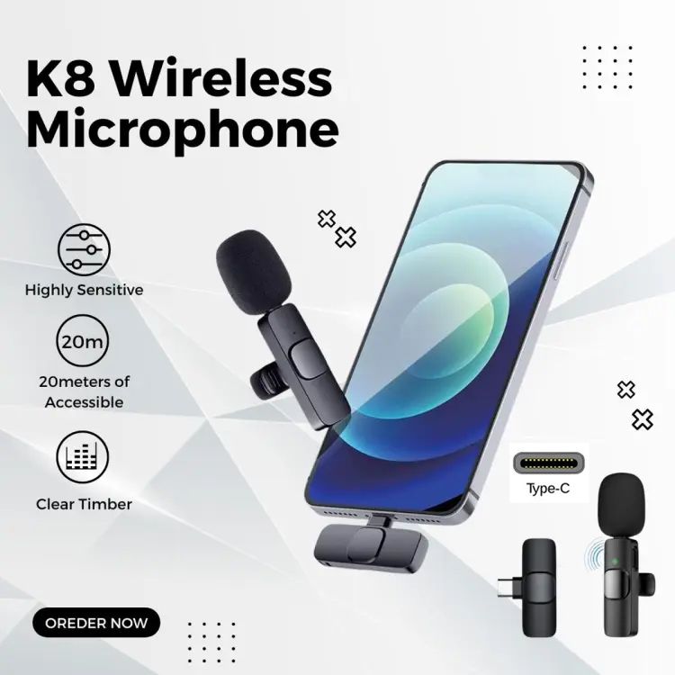 K8 Mic Wireless Microphone_Vlogging Mic With ANC(Active Noise Cancellation)_Accessories Vedio For Type-C ,Android,Lightning & 3.5mm Jack