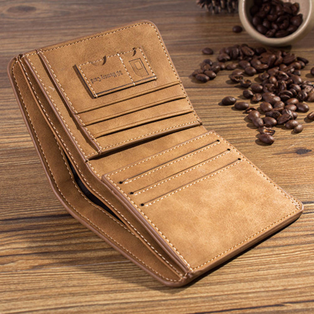 New Men Wallets Credit Card/ID Holder Vintage Brand Male Wallet High Quality PU Leather Photo Holder Foldable Short Men Purse