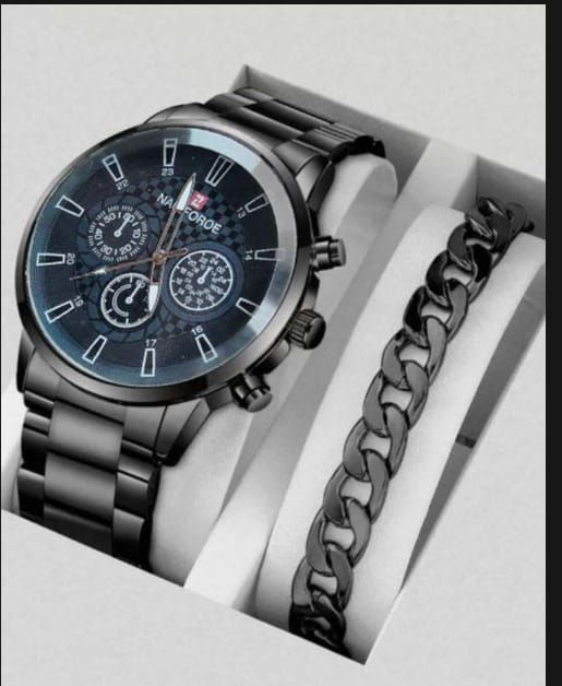 Pack Of 2 Top Fashion Men's Luxury Watches Deal   -Elegant Mens Casual Watch +Chain Braclate For Men -High Quality Business Watch  In  Random dial Design