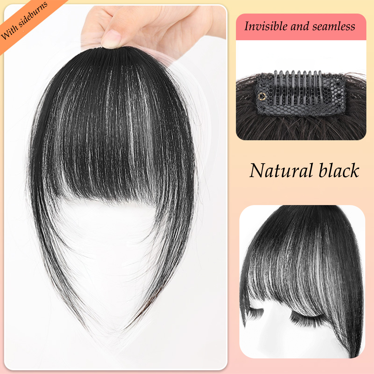 Natural Synthetic Hair Bangs Hair Accessories  Women's Forehead Clip Hair Extension With Natural Curvature Of Sideburns