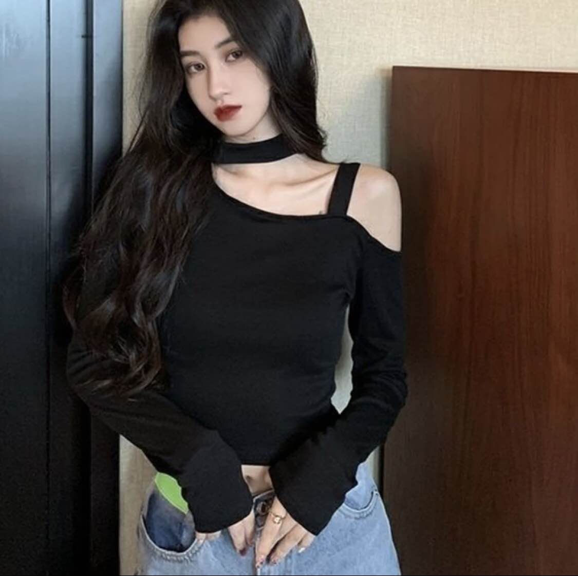 women's korean style short off shoulder shirt cotton shirt for womens and girls long sleeve top