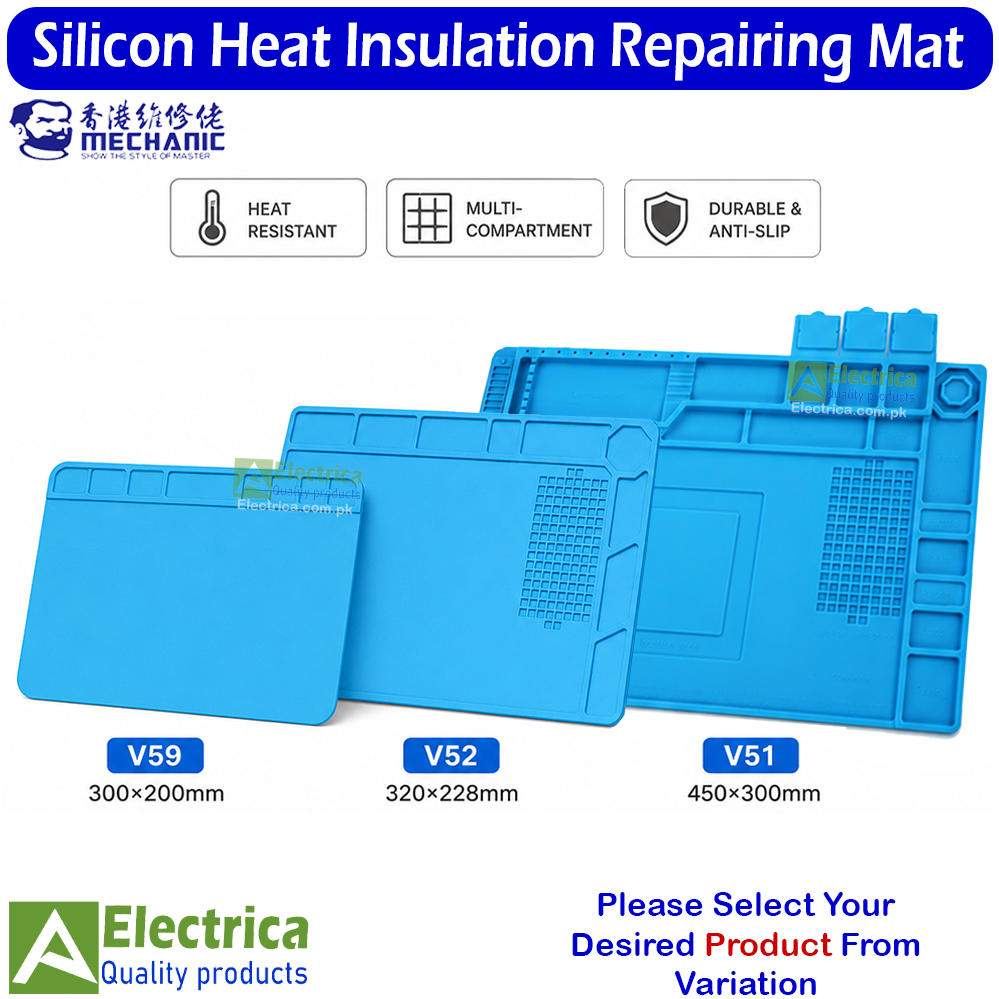 Silicone Heat Resistant Repairing Mat for Electronics Soldering, PCB Repair, DIY Workbench & Component Organization – Multiple Sizes by Electrica