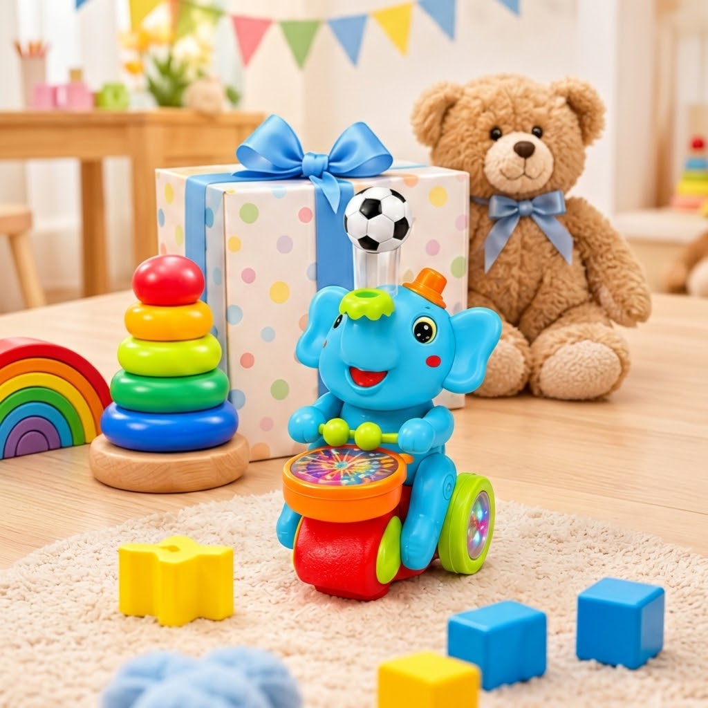 Musical Elephant Toy for Kids – Dancing & Drumming Elephant with Music, Bump & Go Function, Educational Interactive Toy