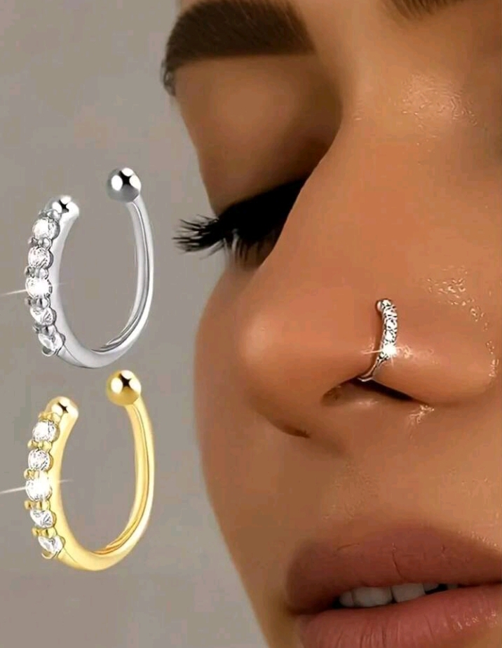 Luxurious Gold-Plated U-Shaped Nose Clips With Faux Diamond, Multipurpose Fake Nose Ring For Women, Suitable For Daily Wear And Vacation, Applicable For All Seasons