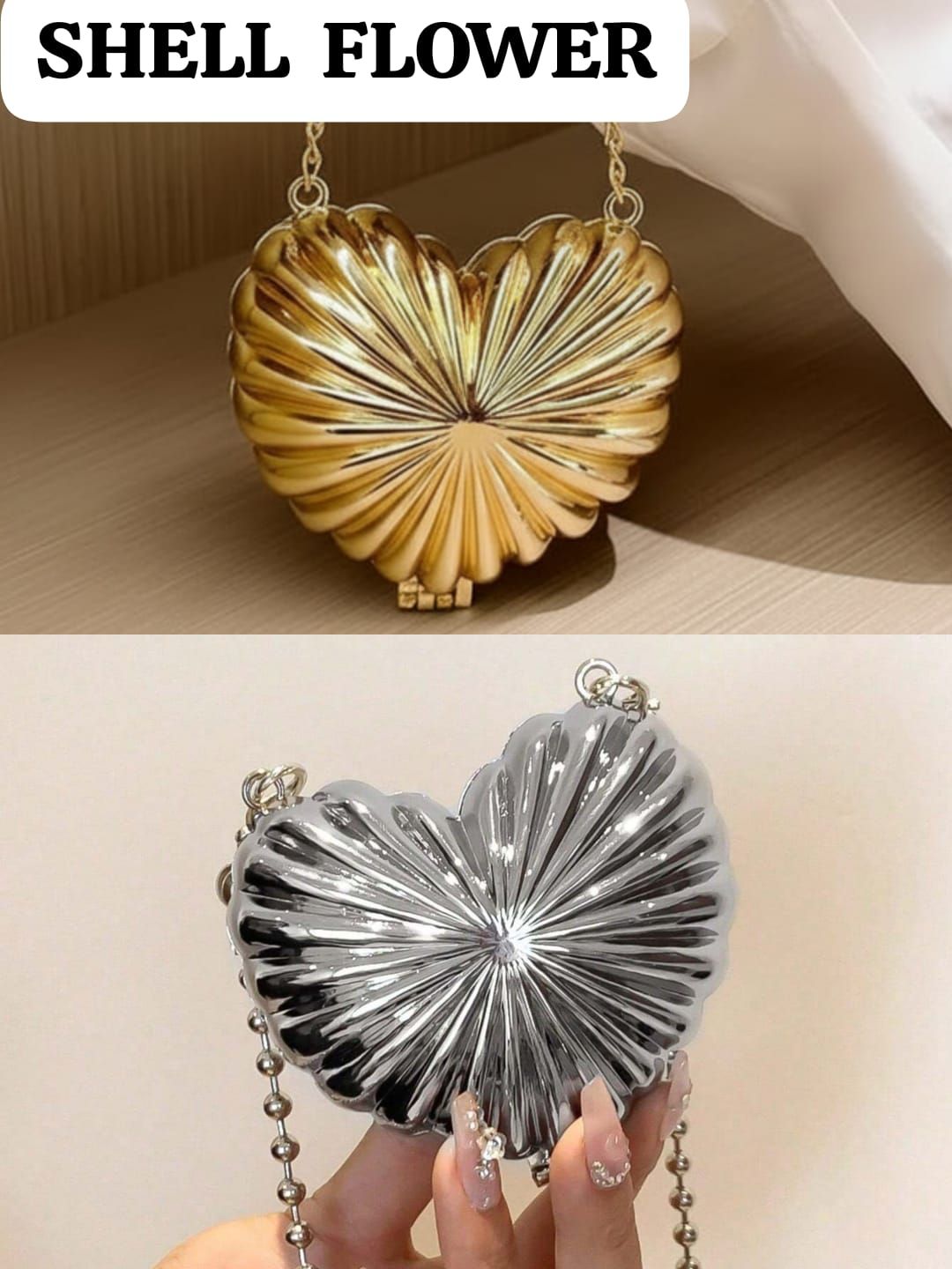 Party & Wedding Season Glossy Acrylic & Hard Shell Mini Novelty Clutch in Heart, Shell & Flower Shapes Bag for Women – Stylish Evening Handheld Purse