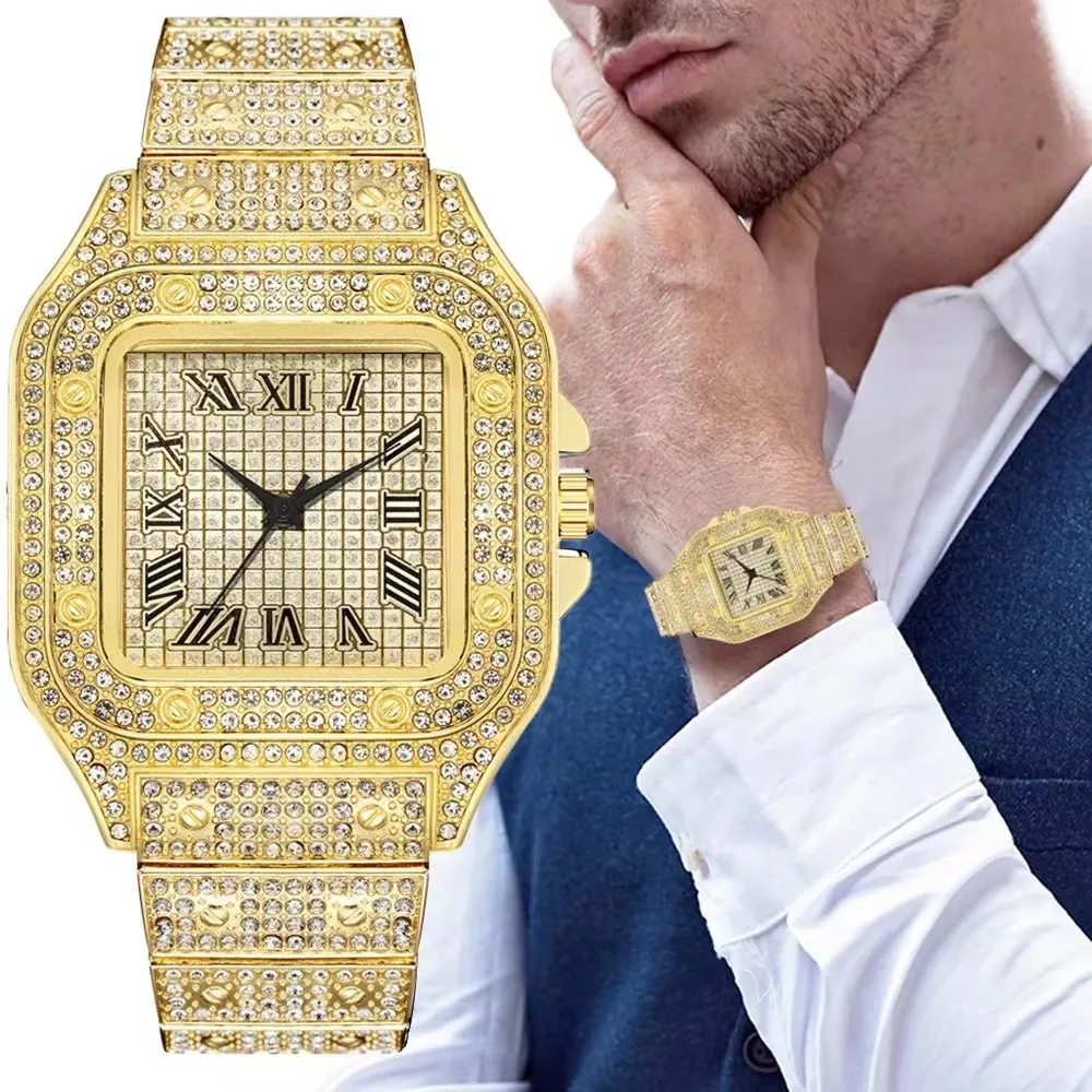HOT DEALS Luxury Diamond Men Women Watches Gold Watch Ladies Wrist Watch Luxury Rhinestone Unisex Bracelet Watches Female Clock 2025 New