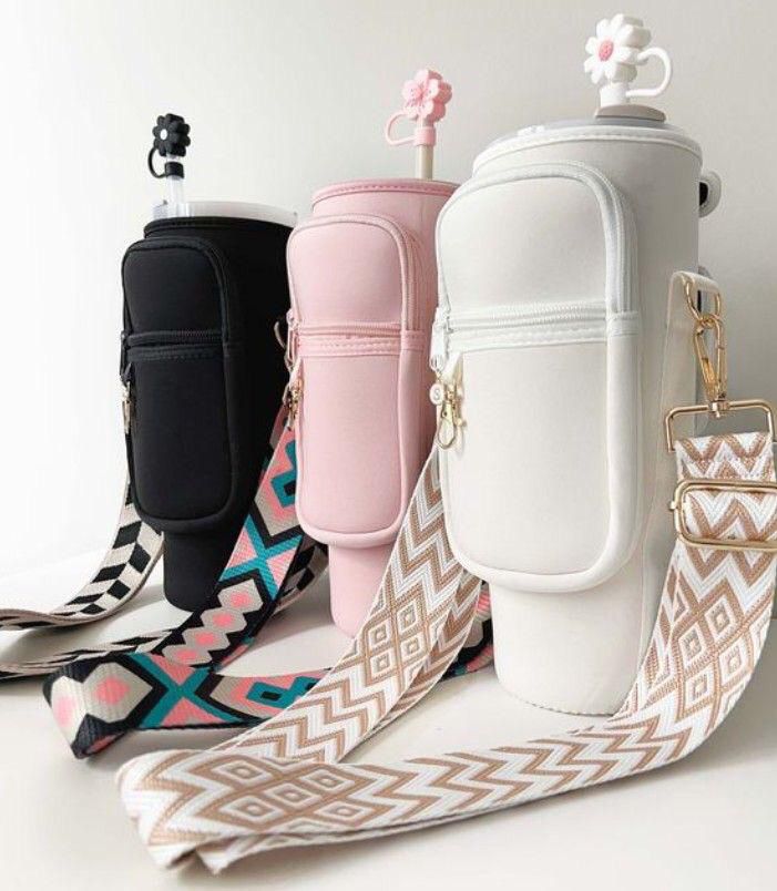 Tumblers Water Bottle Bag With Adjustable Strap | Multi Functional Crossbody Water Bottle Holder For Travel, Gym & Walking | Insulated Neoprene Bottle Sling Bag For Men & Women | Portable Pouch With Mobile Pocket & Key Hook